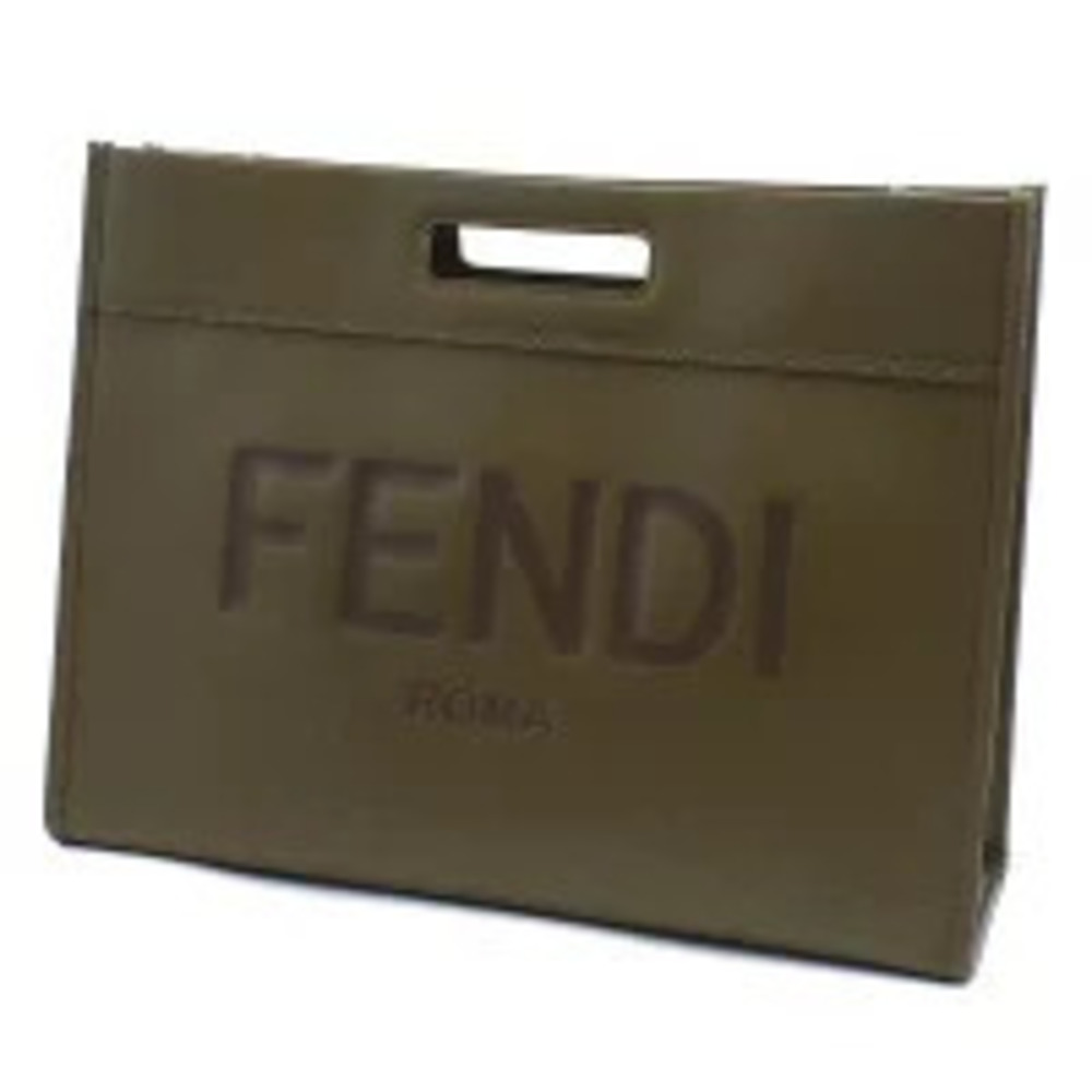 Fendi Italy Khaki Handbag Green Cool Leather Calf Bag Tote Green